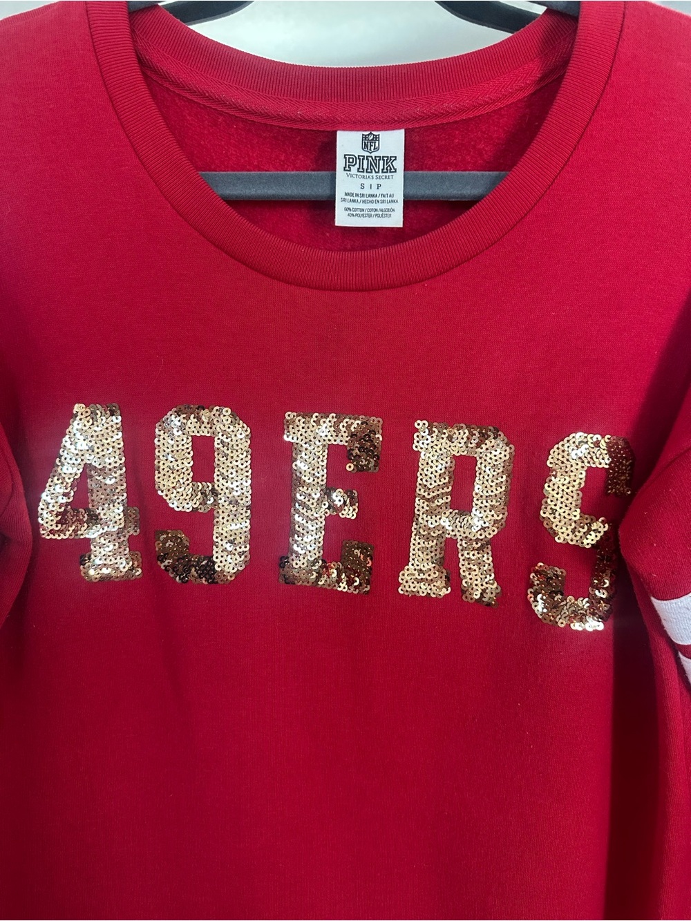 VS Women’s Red 49ERS Sequin Crewneck Sweatshirt - Picture 2 of 3